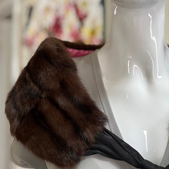 Mink Fur Collar - Brown and Black Colour - Authentic - Picture 1 of 17